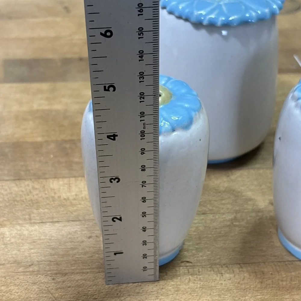 Vintage Abingdon USA 679 Blue Daisy Canister Salt Pepper Shakers Pottery Set